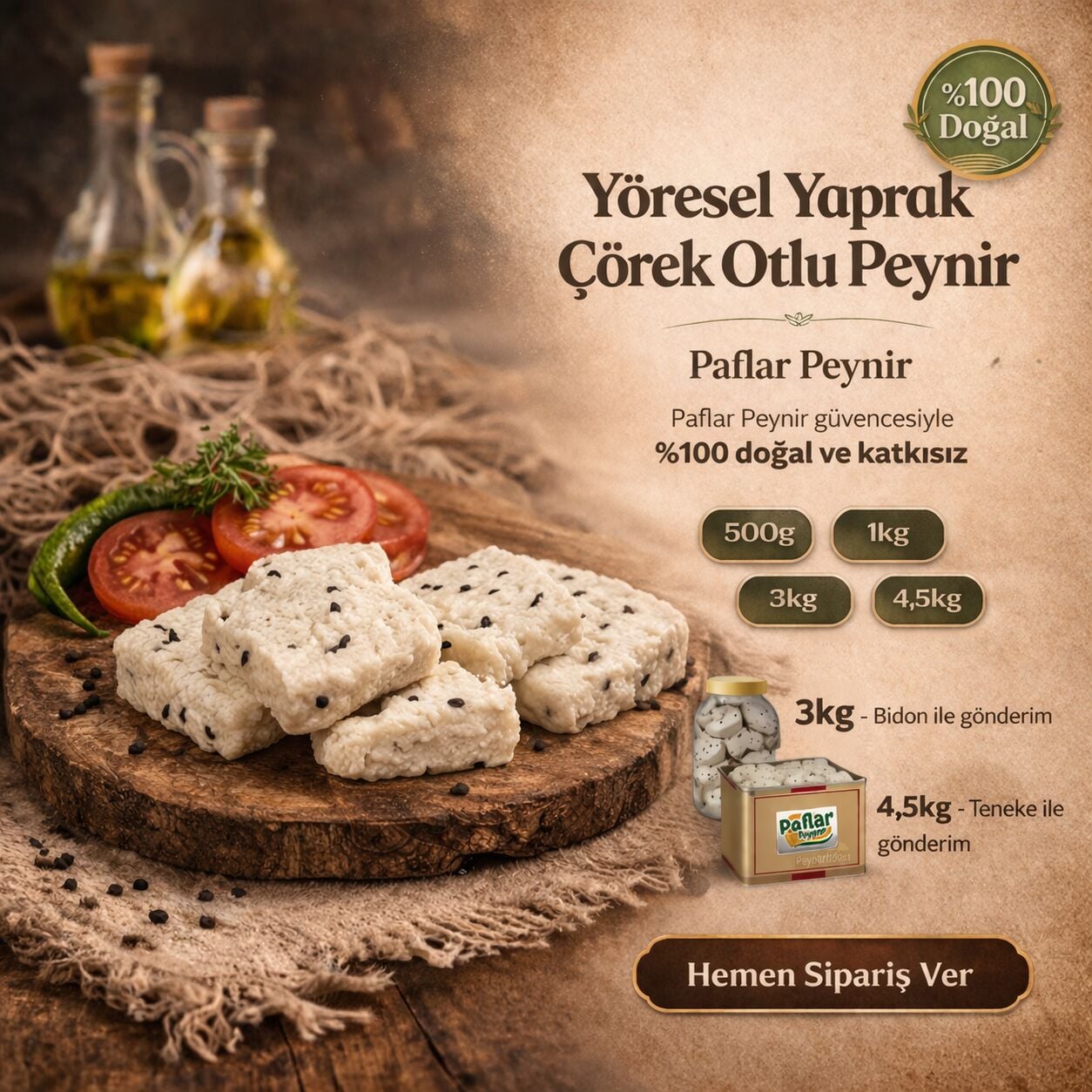 Siverek Yöresel Yaprak Çörek Otlu Peynir | 500gr - 1kg - 3kg - 4,5kg